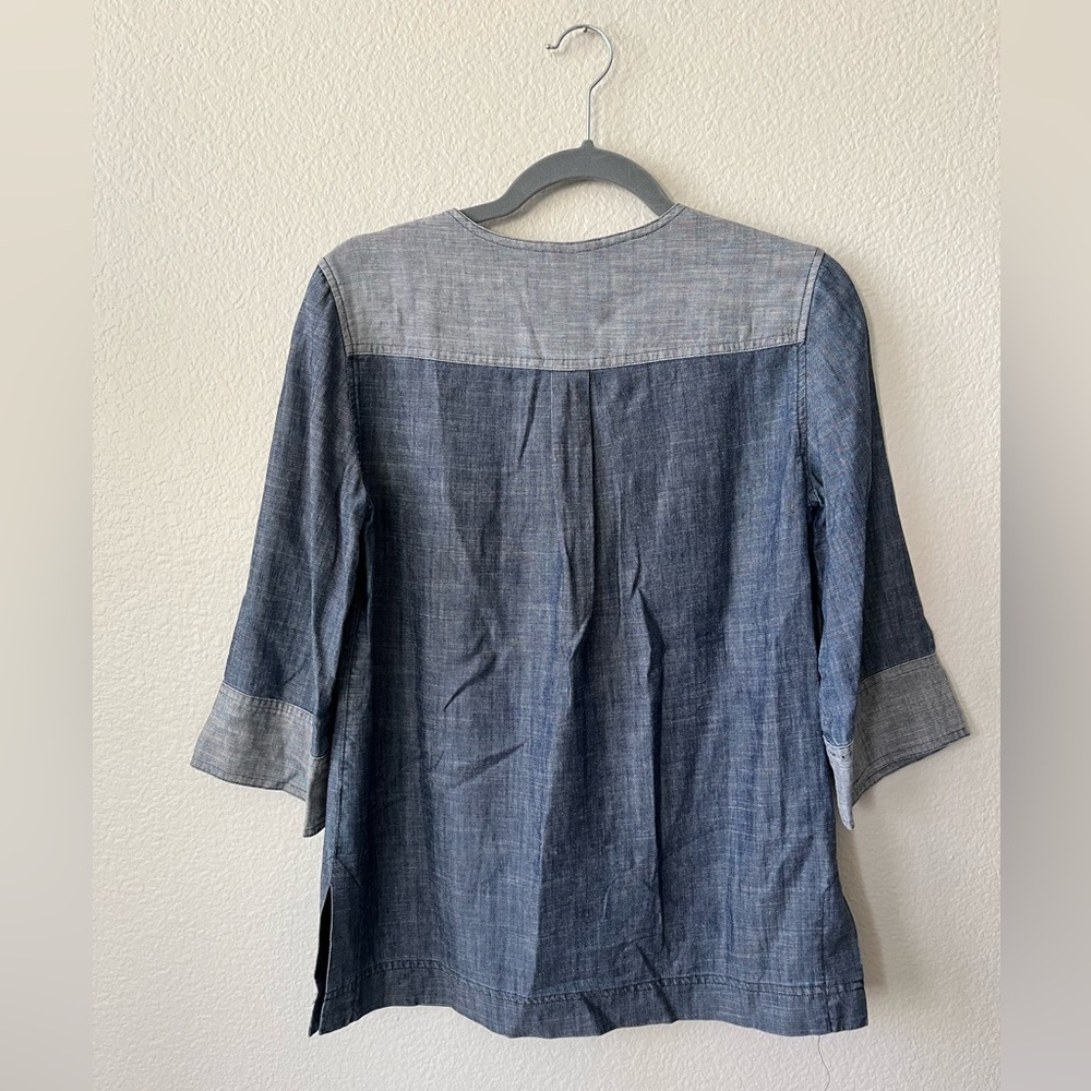 Trina Turk Linen Groove Split Neck With Half Sleeves in Blue Women’s Size XS - Picture 3 of 11